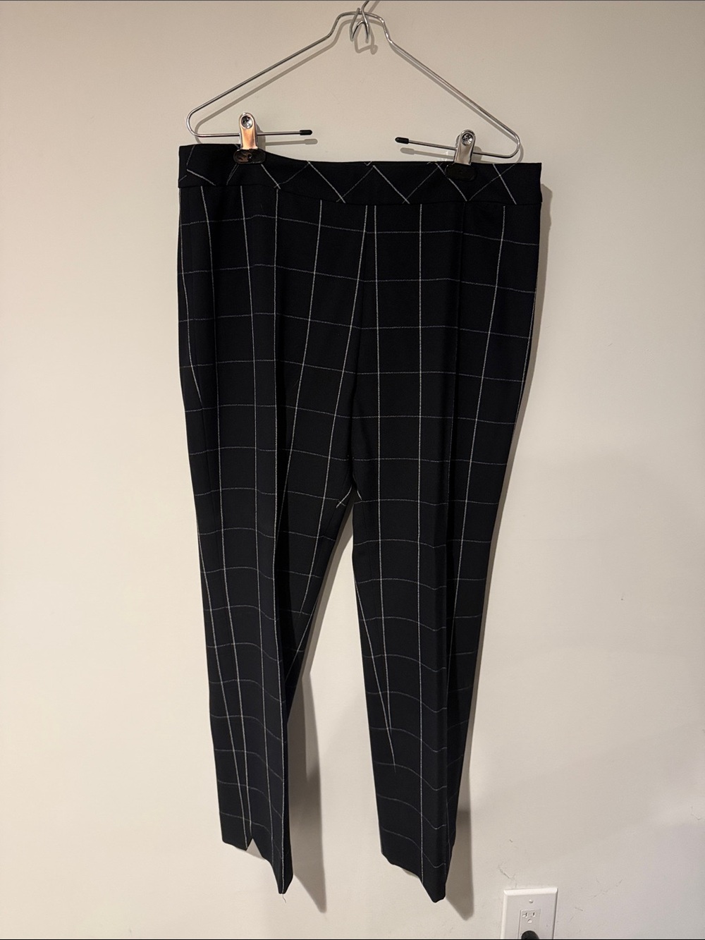 Grid-Check Black Straight-Leg Pants